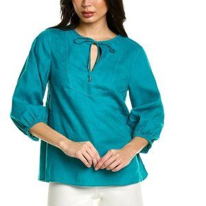 Trina Turk Teal Recreation Linen Top, NWT, XS